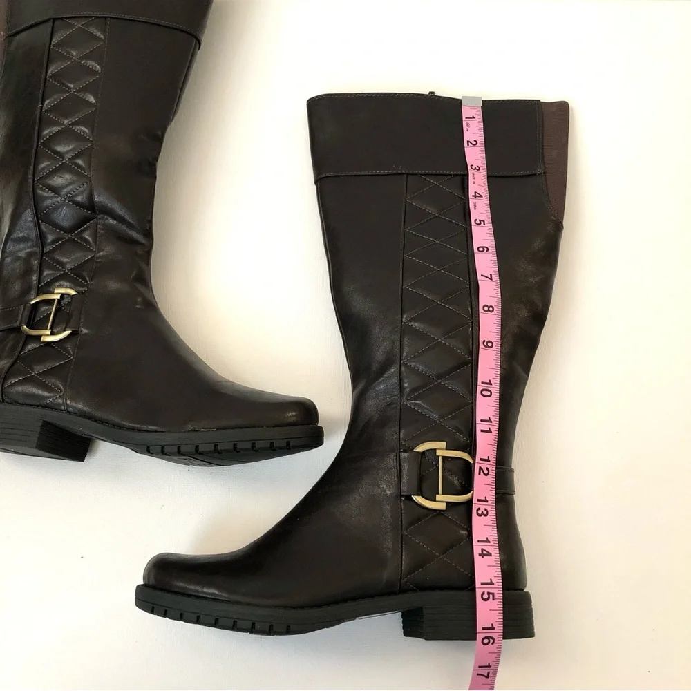 Life Stride Marvelous Dark Brown Faux Leather Wide Calf Knee High Boots Size 6.5